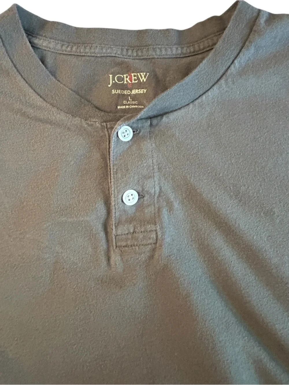 J. Crew Men's Suede Jersey Henley Short Sleeve Gray Crewneck SZ L EUC Casual